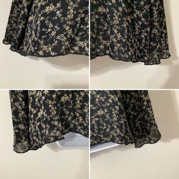 Lane Bryant Black Floral Whimsygoth Dark Cottagecore Flowy Silk Blouse 22/24 - Picture 9 of 12